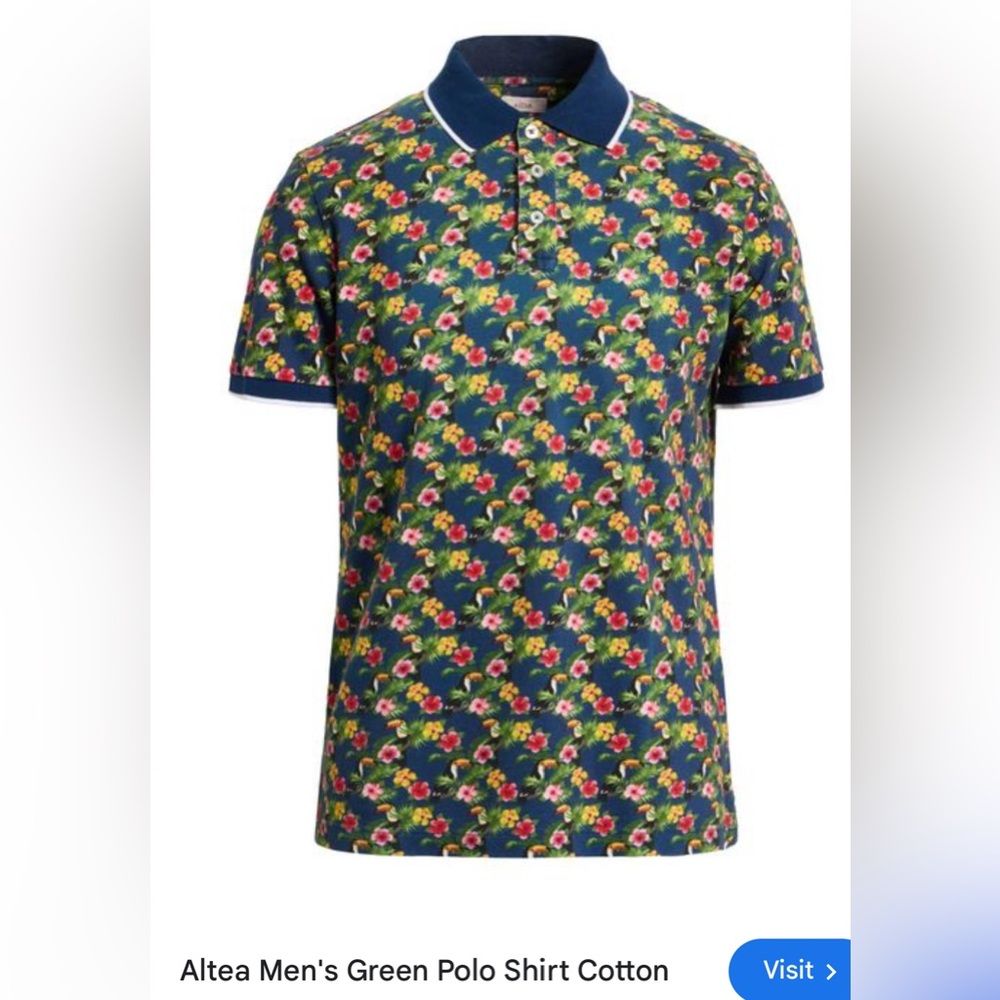 RARE! Altea Men's Navy Floral & Toucans Polo Shirt